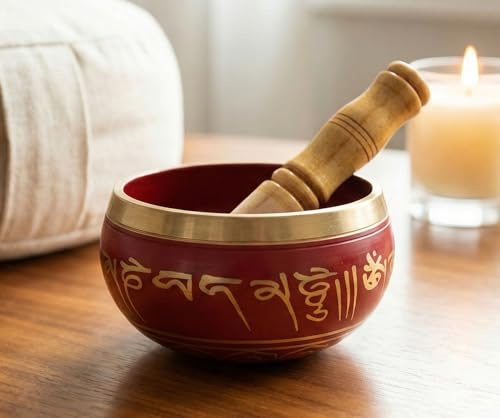 eSplanade - 15 cm (6 tum) - sångskål tibetansk buddhistisk böninstrument med slagpinne | OM Bell | OM skål | meditationsskål | Musikterapi