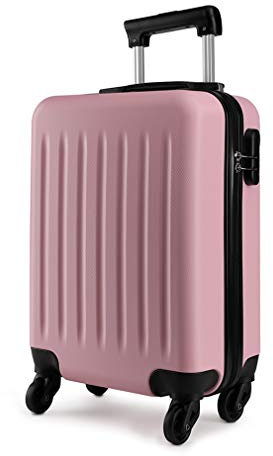 KONO Hartschale Koffer Trolley Rollkoffer Zwillingsrollen ABS Handgepäck Bordgepäck 4 Rollen, 48cm 19 Zoll(Pink)