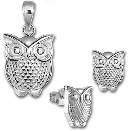 Teenie-Weenie Anhänger und Ohrringe Eule 925 Silber Schmuck Set SDS4913J