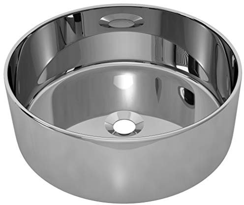 Festnight Lavabo Rotondo in Ceramica Argento, 400 x 150 mm, Su Piano di Appoggio