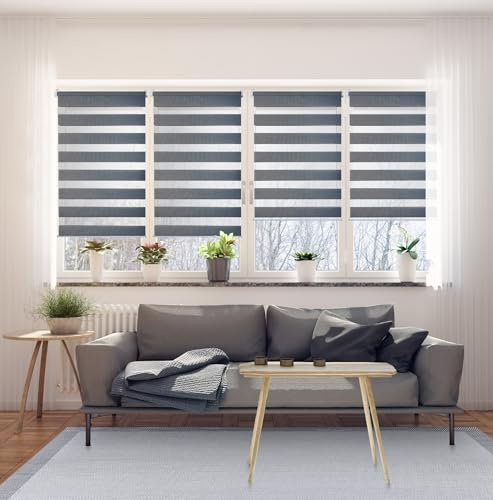 STORESDECO Doppelrollo Klemmfix ohne Bohren. Klemmrollo Einfache Montage, Zebra Rollo lichtdurchlässig und verdunkelnd, Duo Rollo ideal für Flügelfenster! | Silber, 75 cm x 180 cm