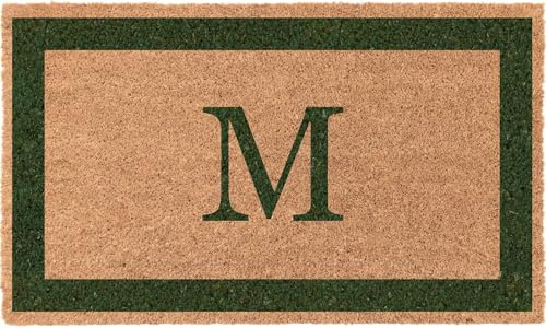 COCO MATS 'N MORE Green Single Bordered Monogrammed Coco Doormat 38 x 60 with Vinyl Backing