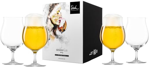 EISCH Superior SensisPlus Bierglas Universal, 520 ml, Biertulpen mit SENSISPLUS-Belüftungstechnologie, Brilliantes Kristallglas, 4 Stück im Geschenkkarton