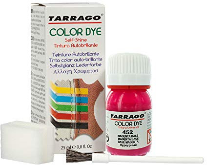 Tarrago | Selbstglänzende Farbe 25 ml | Selbstpolierender Farbstoff für Schuhe und Accessoires Deckt Kratzer und Gebrauchsspuren von Schuhen ab (Base Magenta 452)