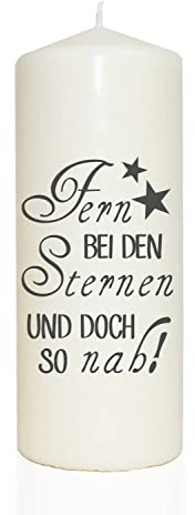WB wohn trends Spruchkerze, Fern bei den Sternen und doch so nah, grau, 20cm, 765g d8cm, Kerze mit Spruch, Brenndauer ca 70 Std