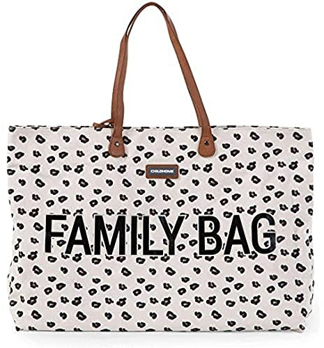 CHILDHOME, Family Bag, skötväska, resväska, weekendväska, stor kapacitet, löstagbar ficka ingår, Leopard