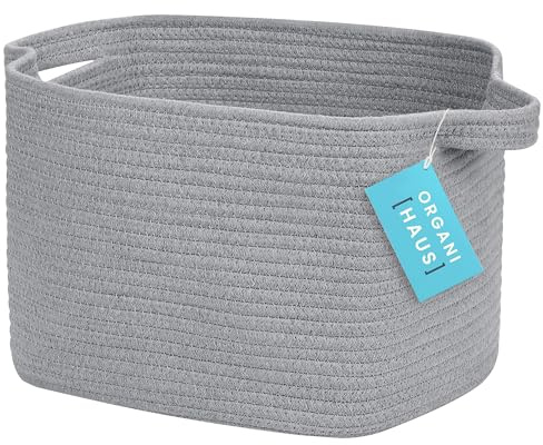 OrganiHaus cesta de cuerda de algodón 35 x 24 centímetros, organizador gris con asas para bebé, juguetes o mantas