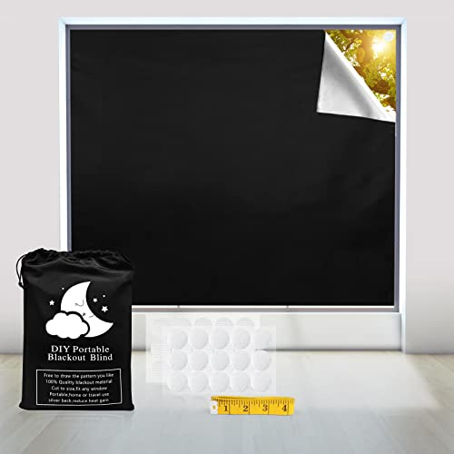 Blackout Curtains,118 x 57 Portable Window Curtain Shade 100% Black Out Room Darkening Light Blocking Drapes for Bedroom Living Room - Black & Silver