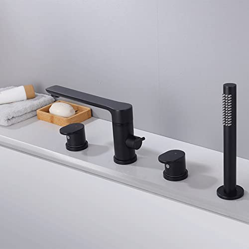 Wannenrandarmatur 4 Loch Schwarz Badewannenarmaturen 4 Loch Wannenarmatur mit Handbrause Doppelgriff Badewannenarmatur Set,A