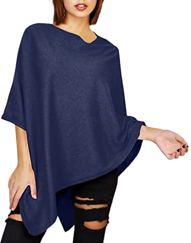 JOPHY & CO. Poncho pour Femme en Mélange de Cachemire, bleu foncé, XL