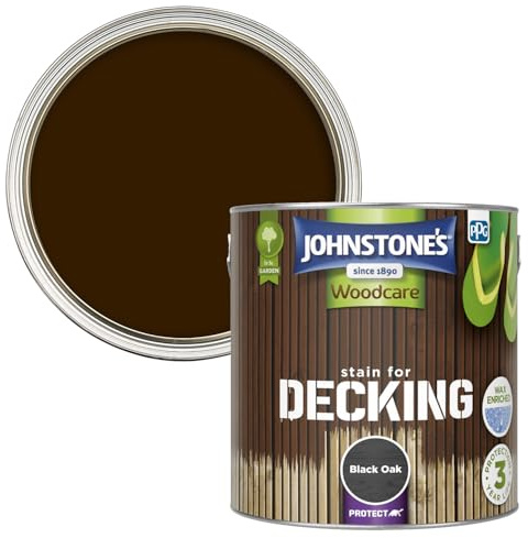 Johnstone's - Decking Stain - Black Oak - 2.5L | Wax Enriched Formula, Suitable For Soft & Hardwood Decking, 3 Years Protection, Crack & Peel Resistant, 1-2 Hour Dry Time