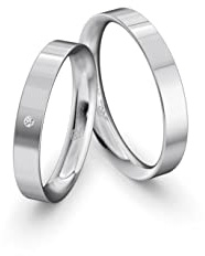 JC Trauringe Weißgold 333 Paarpreis Eheringe Gold | Verlobungsringe Gold breit 3,5 mm I Partnerringe mit Gravur in edler Schatulle I 2 Hochzeitsringe Herrenring & Damenring mit Stein (Profil 05)