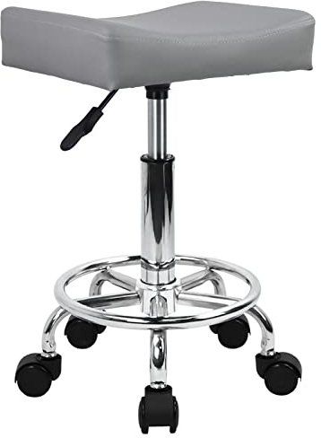 KKTONER Square Rolling Stool PU Leather Height Adjustable Swivel Massage SPA Salon Stools Task Chair with Wheels (Gray)