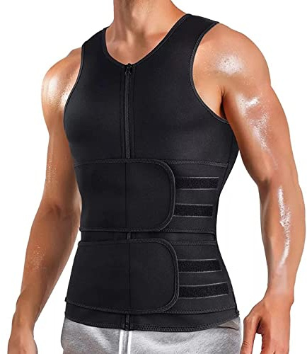 ZPLMIDE Gilet gainant double ceinture pour homme - Soutien du dos - Corset amincissant - Brûler les graisses - Noir - Taille S