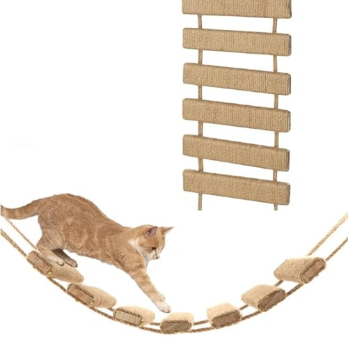 Katzenkletterleiter zur Wandmontage, Katzenbrücke, Massivholz, Haustiermöbel, Katzen-Hanfkäfig, Sisalseil, Regale, Kätzchen, Spielzeug, Baum, Turm (volle Sisalleiter, 50 cm)