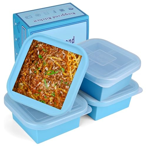 Kinggrand Kitchen Bandejas de silicona para congelador de 2 tazas con tapa, paquete de 4 moldes de silicona para congelador, sopas, caldos, guisos, salsas, curry
