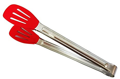 KASUK Pinzas de cocción ranuradas 11.4 Pulgadas Pinzas con Pinzas de Cocina con Punta de Silicona Pinzas de Servicio de Comida para Ensalada Postre Pinzas de Cocina para Barbacoa