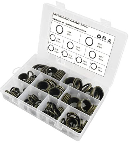 Kit Rondella Olio Autocentrante 180 Pezzi - Assortimento Guarnizioni Paraolio M10 M12 M14 M16 M18 M20 M22 M24 M26 per Tappo Scarico Olio e Tenuta Motori