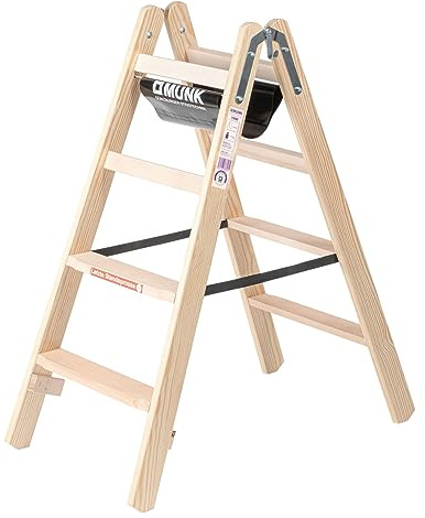 PROREGAL Stufen-Stehleiter Holz | beidseitig begehbar | 2x4 Stufen | Leiter, Teleskopleiter, Trittleiter, Bockleiter, Sprossen-Doppelleiter