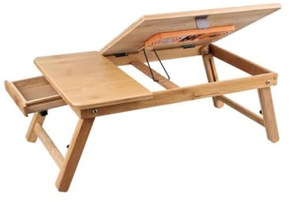 SKYZONAL Laptop Desk Adjustable Bamboo Laptop Table with Fan Drawer Foldable Bed Tray Breakfast Tray Padded Lap Work Tray,for Working Writing Drawing