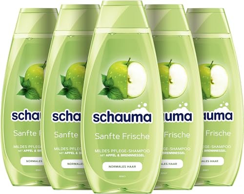 Schauma Schwarzkopf Mildes Pflege-Shampoo Sanfte Frische (5x 400 ml), Haarshampoo reinigt gründlich, pflegt & erfrischt, Shampoo für normales Haar, mit Apfel- & Brennnessel-Extrakt