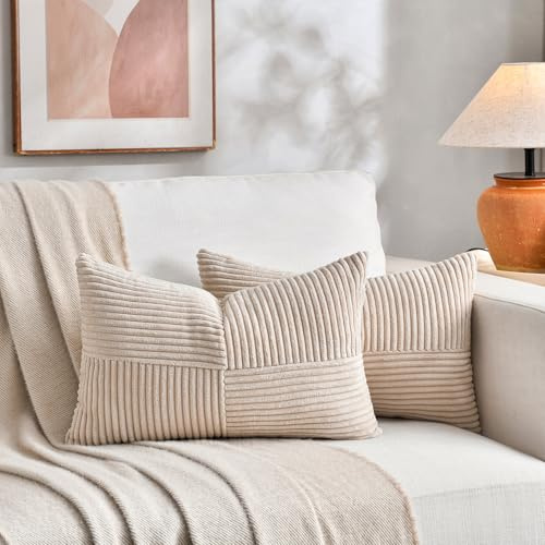FDTERN 2er Set Khaki Beige Kordsamt Kissenbezug 30x50CM Weich Moderne Dekorative Kissenbezüge Kissenhülle Dekokissenbezug Sofakissen Dekokissen Boho Deko für Sofa Schlafzimmer Wohnzimmer Balkon