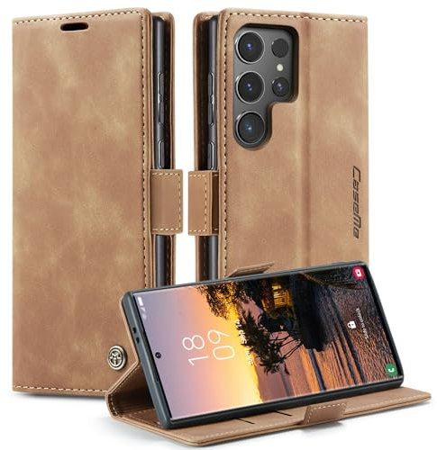 KZB Handyhülle für Samsung Galaxy S24 Ultra 5G Hülle Premium Lederhülle Klappbar Flip Case Tasche Magnet Kartenfach Standfunktion Klapphülle Schutzhülle für Samsung Galaxy S24 Ultra 6,8'' - Braun