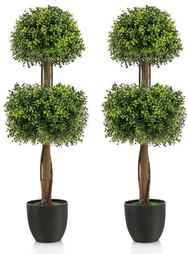 COSTWAY 100 cm Kunstpflanze grün, Kunstbaum mit Topf, Zimmerpflanze Deko, Dekopflanze künstlich, Grünpflanzen für Zuhause Garten Büro, Topfpflanze Buchsbaum Pflanzendekoration (2 Pack)