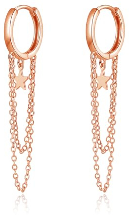 Zolkamery Silber Creolen Ohrringe für Damen, 925 Sterling Silber Ohrringe Hängend mit Zwei Quaste Kette, Hypoallergen Huggie Kreolen Ohrringe Set, Creolen Ohrhänger Baumeln Ohrringe mit Geschenkbox