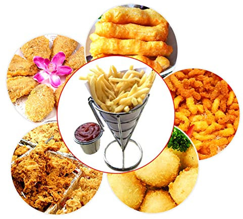 PRETYZOOM Support pour Frites Acier avec Louche à Sauce Panier Métallique pour Cornets Alimentaires Présentoir pour Frites Fil de Fer