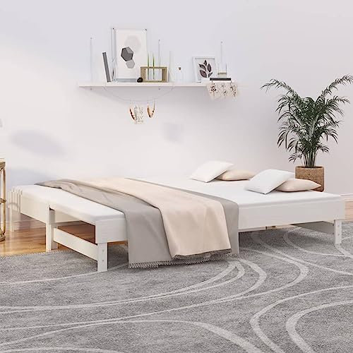 ARKEM Tagesbett Ausziehbar Ausziehbett Bett Zum Ausziehen Sofa Bett Daybed Sofa Bett Mit Ausziehbett Weiß 2X(90x200) cm Massivholz Kiefer
