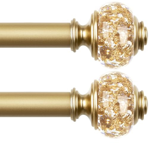 USFOOK, confezione da 2 aste per tende, estensibili da 81 cm a 147 cm, aste telescopiche da 2,2 cm per finestre da 51 cm a 137 cm, aste decorative per la casa con terminali brillanti, oro