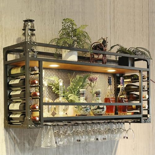 Witriolik Weinregal zur Wandmontage, 65x30x50cm Schwarz Metall Flaschenhalter Multifunktionale Moderne Barregale für Zuhause Bar Esszimmer Weinregal Für Weinliebhaber(Wandmontage/65x30x50cm)
