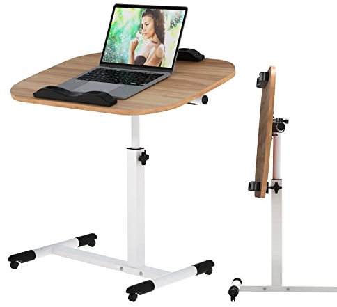 PIPIPOXER Soporte para portátil 60x40cm, mesa para ordenador ajustable en altura de 61cm a 95cm, mesa de pie móvil con ruedas con 2 guías de parada, mesa sobre cama giratoria 360, mesa auxiliar, de