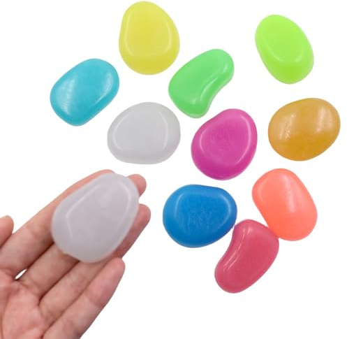 QTTLLI 20 grandi ciottoli luminosi che si illuminano al buio, pietre decorative per giardino, sentiero, passerella, cortile, acquario, 4,3 cm, colori misti