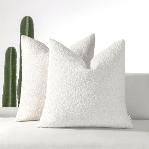 ROMANDECO Boucle-Kissenbezüge, dekorativ, Zierkissenbezüge für Sofa, 61 x 61 cm, Weiß, 2 Stück im Set