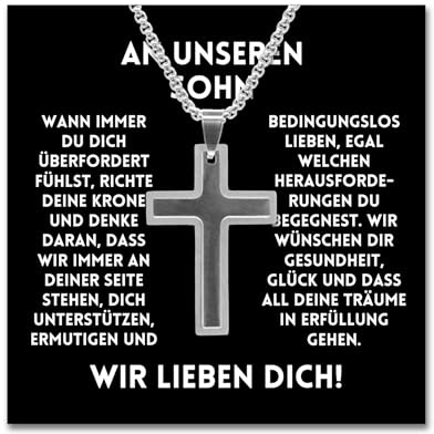 BYLITZ An meinen/unseren Sohn Kreuz Kette mit personalisierter Nachricht Halskette an meinen Sohn zum Geburtstag, Weihnachten