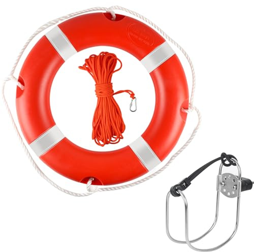 'Life Ring 23''/28'' Life Preserver Ring Boat Safety Throw Ring with Water Floating Lifesaving Rope Life Ring Buoy with Reflective Tape for Rescue Lifesaving Orange'