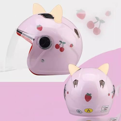 QJWMatic Motorradhelm Für Kinder, Süßer Halbhelm Für Jungen Und Mädchen, 3/4-Offenes Gesicht Elektrischer Halbhelm Straßenrad Jugend Kinder Roller ATV Moped Helm Vier Jahreszeiten F,50-55CM