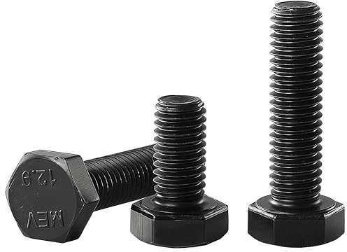 YIIFLY Vis hexagonale M8 × 12 mm, vis M8 × 1,25, vis de machine à six pans extérieurs, acier allié classe de résistance 12,9, DIN 933, oxydation noire, filetage complet, 20 pièces