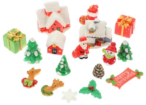 HEMOTON 17 Stücke Miniatur Weihnachten Ornamente Harz Weihnachten Baum für Landschaft