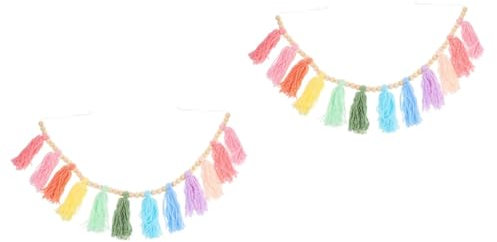Cabilock 2stücke -Flauschige Quasten Wanddeko Mit Holzperlen Bunte Tassel Wanddekor Für Schlafzimmer Und Partys Teiliges Für Stilvolle Atmosphären