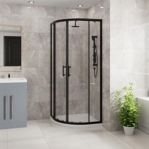 Blümme 700x700mm Quadrant Shower Enclosure Matte Black Framed Sliding Door | 6mm Easy Clean Glass, Shower Cubicle, Space Saving, Shower Screen, Waterproof Seal, Extra Tall 1900mm