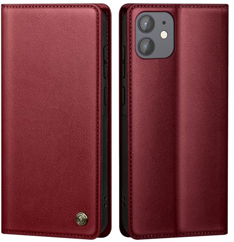 GUCASBE Handyhülle für iPhone 12/12 Pro Hülle Schutzhülle für iPhone 12 Hülle Premium PU Lederhülle Wallet Flip Case Tasche Magnet Kartenfach Standfunktion Klappbar für iPhone 12 Pro Hülle, Weinrot
