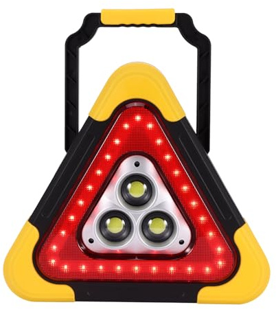 LED Car Warning Light, 4 Modes Solar USB Powered Triangles Emergency Lamp | 38W Waterproof Charging 2000mah Roadside Light for Traffic Car Repairing,Assistance, Job Site Lighting, Field Rescue