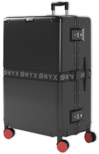 ONYX Koffer Groß 75x48x31 cm, Leichter 3,9kg Hartschalen-Koffer mit TSA-Schloss reißverschlusslosem Aluminiumverschluss und leisen 360°-Rollen, 100L Reise-Koffer XL aus robustem Polycarbonat, Schwarz