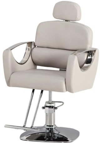 WKXTECZT Friseurstuhl Mit Hydraulischer Pumpe, Salonstuhl Kippbar Höhenverstellbar 360° Drehbar, Friseursessel Mit Verstellbarer Kopfstütze & Rückenlehne,Grau,B