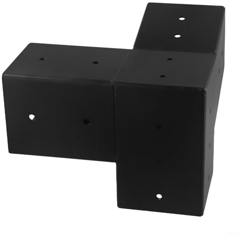 Eawfgtuw Juego de soportes inclinados para pérgola de techo, kit de accesorios de montaje en pared para postes de 4 x 4 pulgadas, configuración unidireccional de 3 vías, acero negro resistente a la