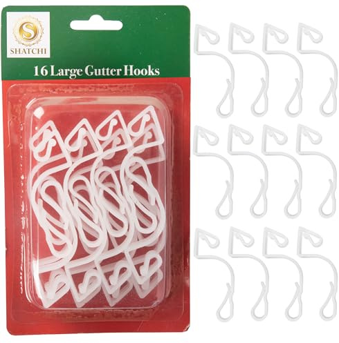 16Pcs Giant Clear Gutter Hooks for Outdoor Hanging Christmas String Lights, Rope Lights Decorations –UV-Protected, Weatherproof, Reusable Clips