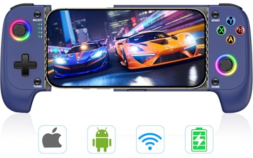 Coogamefly Handy Controller, Bluetooth Controller für Mobiltelefone mit Hall Effekt Joystick ohne Totzonen, Handy Game für iPhone mit Turbo für Xbox Cloud,Blau